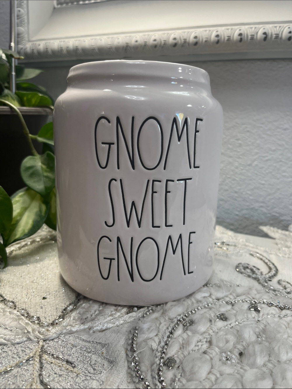 Rae Dunn “Gnome Sweet Gnome” Ceramic Canister NWOT Farmhouse Deco
